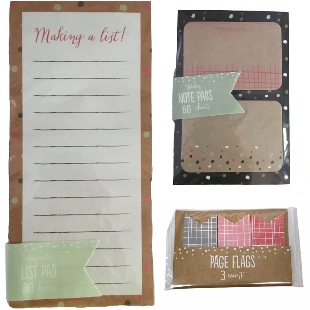 Christmas Dots Stationery List Pad Sticky Notes Set Red Green Black Grid Kraft